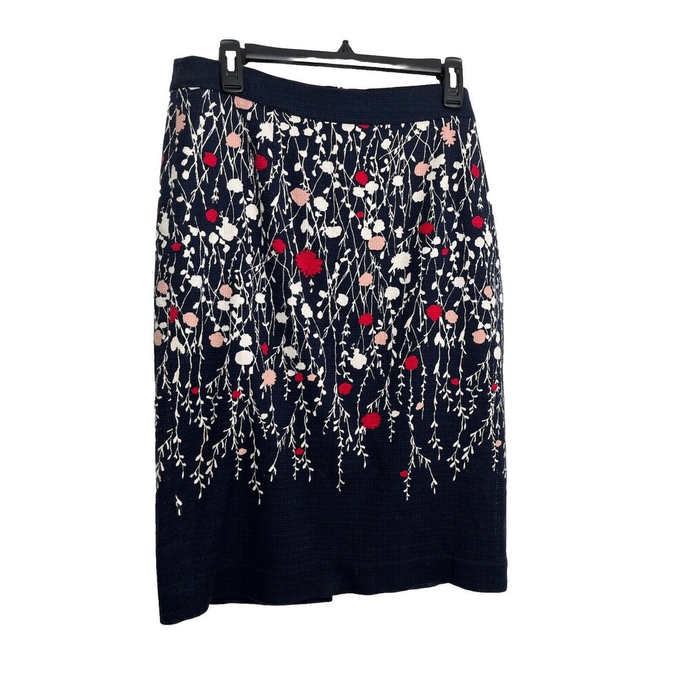 Boden 12 Long Impressionist Navy Floral Lined Cotton Blend Skirt
